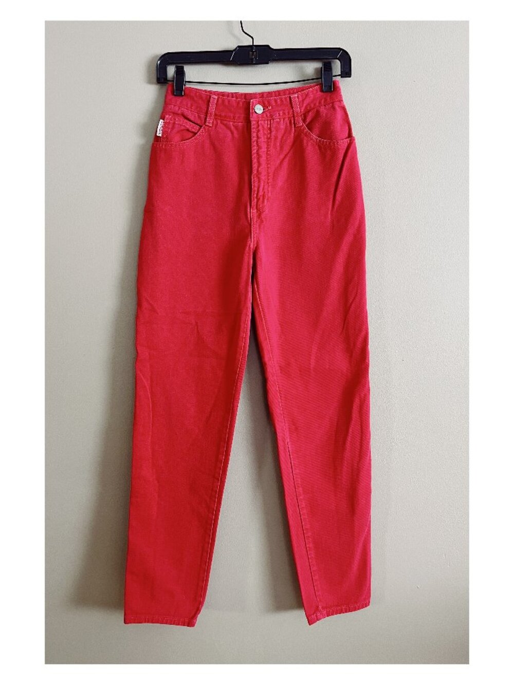VTG 80s BONGO Sz 7 Red Denim High Waisted Tapered Jeans USA
